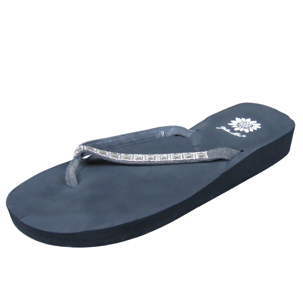 Yellow Box Saydee Women's 9 Black Synthetic Sandals Flip-Flops Sparkly Casual